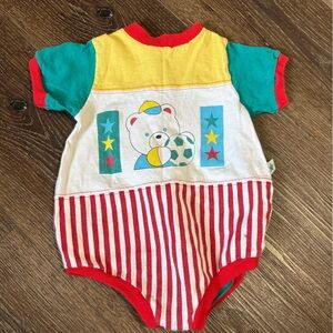 Vintage Colorful Bear Print Kids One Piece